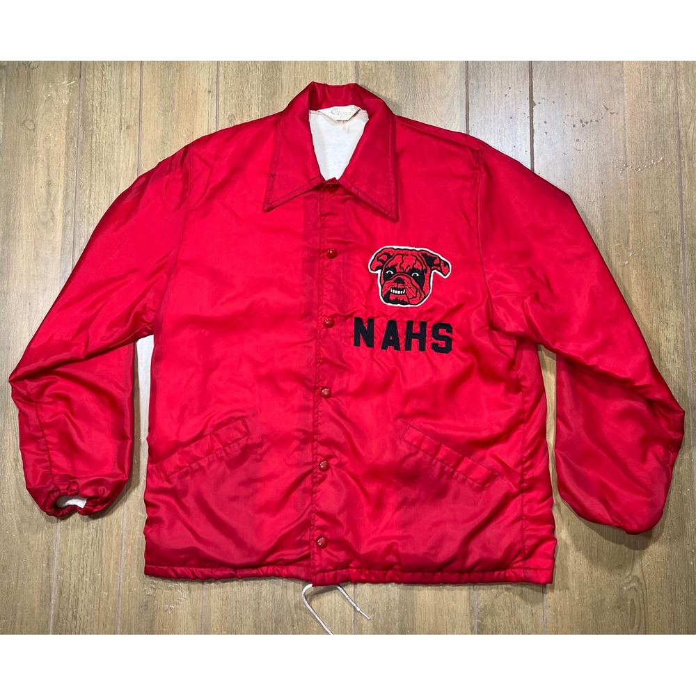 Vintage Red NAHS Bulldog Coaches Jacket Varsity Windbreaker Lined Large